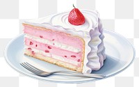 PNG Plate cake strawberry dessert, digital paint illustration.