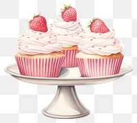 PNG Strawberry cupcake cream dessert, digital paint illustration.