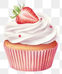 PNG Cupcake berry cream strawberry, digital paint illustration AI generated image