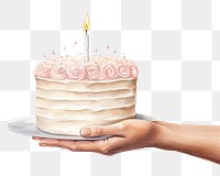 PNG Cake birthday dessert holding, digital paint illustration.