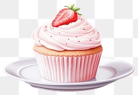 PNG Strawberry cupcake cream dessert, digital paint illustration. AI generated image