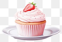 PNG Strawberry cupcake cream dessert, digital paint illustration. 