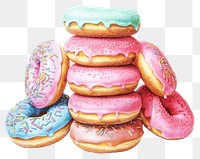 PNG Donut food white background confectionery, digital paint illustration. AI generated image