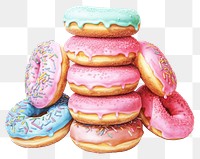 PNG Donut food white background confectionery, digital paint illustration. 