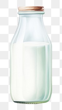 PNG Glass milk bottle drink, digital paint illustration.