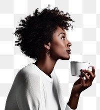 PNG Black woman cup coffee adult. 