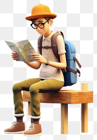 PNG Reading sitting cartoon travel. AI generated Image by rawpixel.