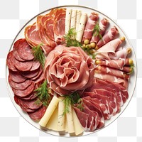 PNG Meat antipasto platter meat ham prosciutto. AI generated Image by rawpixel.