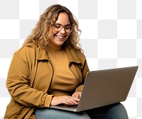 PNG Young smiling chubby caucasian laptop computer glasses. 