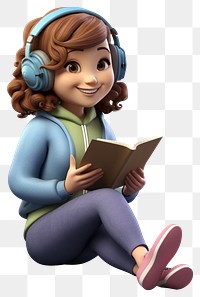 PNG Headphones reading cartoon book. 