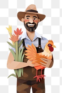 PNG Smiling holding chicken farmer. 