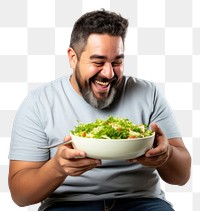 PNG Laughing eating adult salad. 