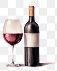 PNG Bottle glass wine drink, digital paint illustration.