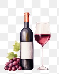 PNG Bottle glass wine drink, digital paint illustration AI generated image