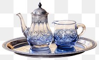 PNG Porcelain teapot saucer glass, digital paint illustration. AI generated image