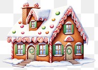 PNG Gingerbread Christmas dessert house, digital paint illustration. AI generated image