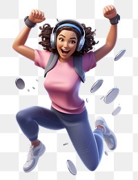 PNG Headphones portrait jumping cartoon. 