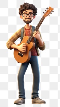 PNG Musician cartoon guitar white background. AI generated Image by rawpixel.