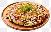 PNG Okonomiyaki plate food meal. 