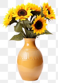 PNG Ceramic vase sunflower plant white background. AI generated Image by rawpixel.