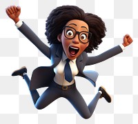 PNG Cartoon jumping adult woman. 