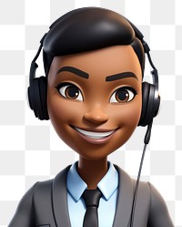 PNG Black businesswoman headset headphones cartoon. AI generated Image by rawpixel.