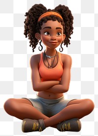 PNG Sitting cartoon female white background. AI generated Image by rawpixel.