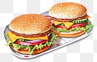 PNG Hamburger lunch food meal, digital paint illustration.