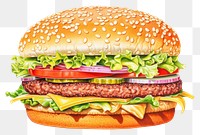 PNG Hamburger food white background vegetable, digital paint illustration. 