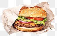 PNG Burger bread paper food, digital paint illustration.