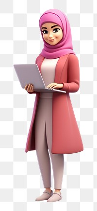 PNG  Standing cartoon laptop hijab. AI generated Image by rawpixel.