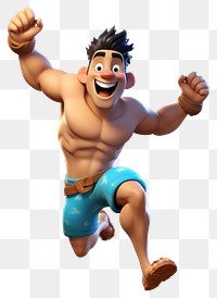 PNG Jumping cartoon white background bodybuilding. AI generated Image by rawpixel.