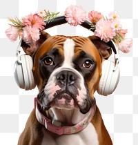 PNG Headphones flower boxer dog. 