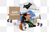 End corruption png, woman protesting remix, transparent background