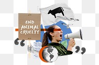 End animal cruelty png, woman protesting remix, transparent background