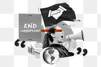 End corruption png, woman protesting remix, transparent background