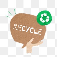 PNG Recycle, word in paper speech bubble, transparent background