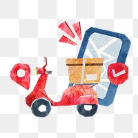 Online shopping delivery, paper craft collage, transparent background