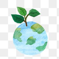 PNG Plant growing on globe paper craft, transparent background