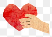 PNG Hand holding heart, love paper craft element, transparent background