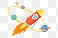 Launching rocket png, aesthetic galaxy paper craft collage, transparent background