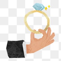 PNG Man holding ring, wedding paper craft element, transparent background