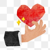 PNG Hand holding heart, love paper craft element, transparent background