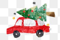 Christmas tree on car png, paper craft collage, transparent background