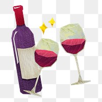 PNG Clinking wine glasses, celebration paper craft collage, transparent background