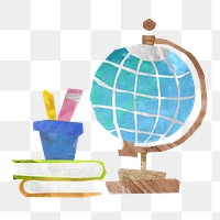 Spinning globe education png, paper craft collage, transparent background