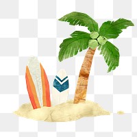 Surfboards png, Summer travel paper craft collage, transparent background