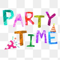 Party time png word, paper craft collage, transparent background