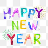 Happy New Year png word, paper craft collage, transparent background