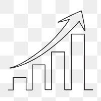 Increasing bar charts png, minimal line art illustration, transparent background